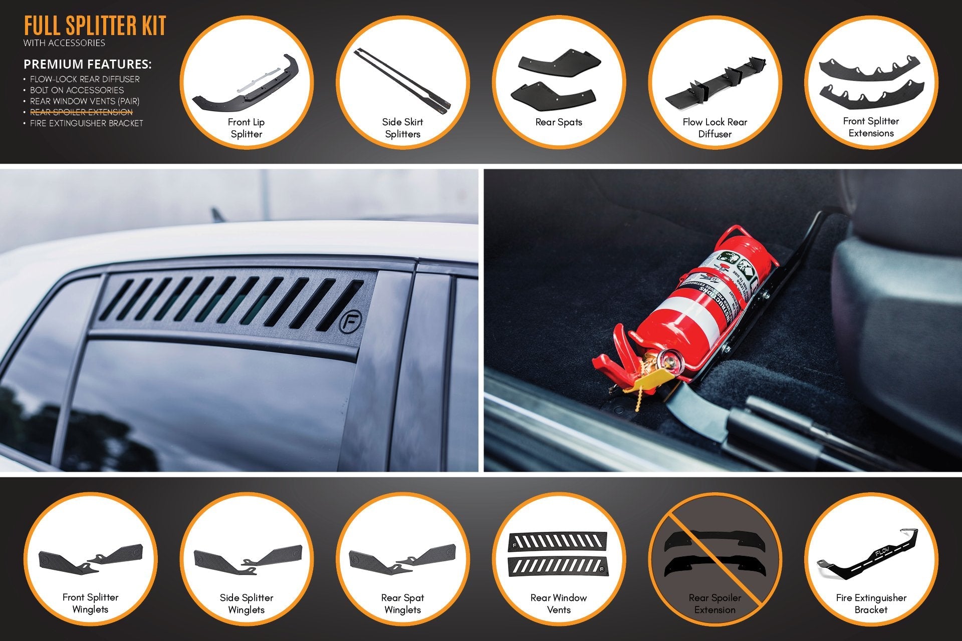 FLOW Designs  MK8 Golf GTI Full Lip Splitter Set - MODE Auto Concepts