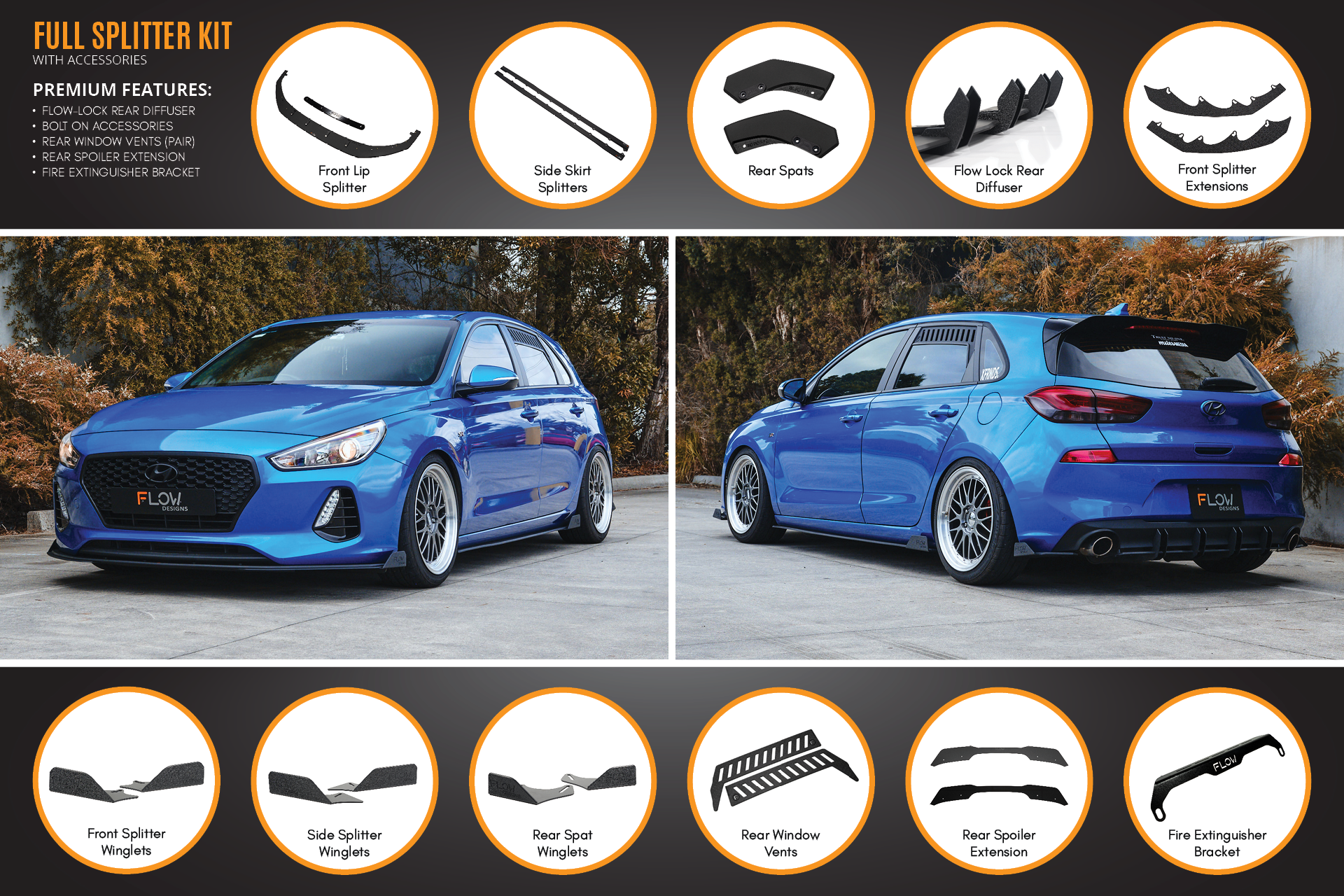 FLOW Designs  i30 SR Hatch (2017-2018) Full Lip Splitter Set - MODE Auto Concepts