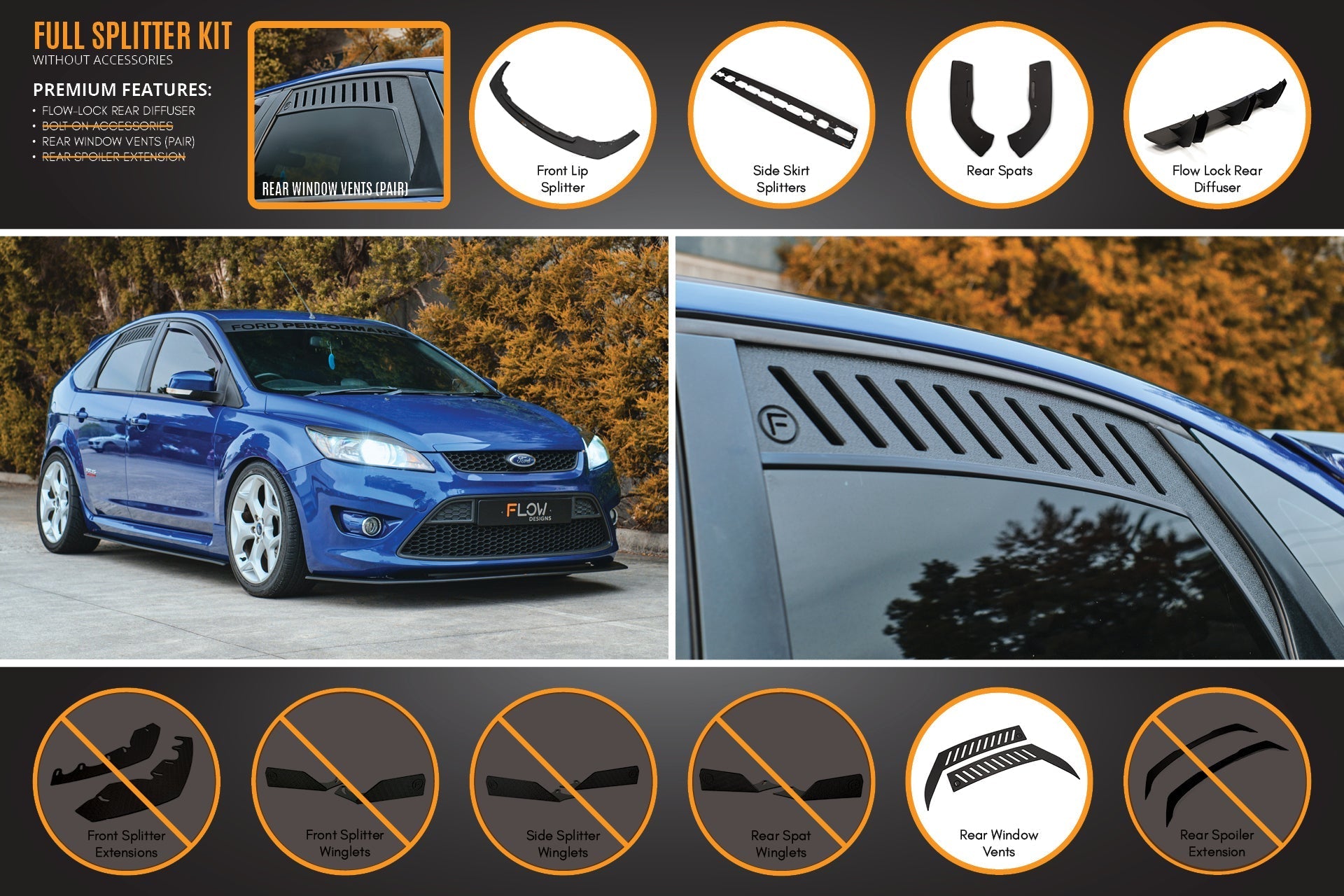 FLOW Designs  XR5 Focus Turbo V3 Full Lip Splitter Set - MODE Auto Concepts