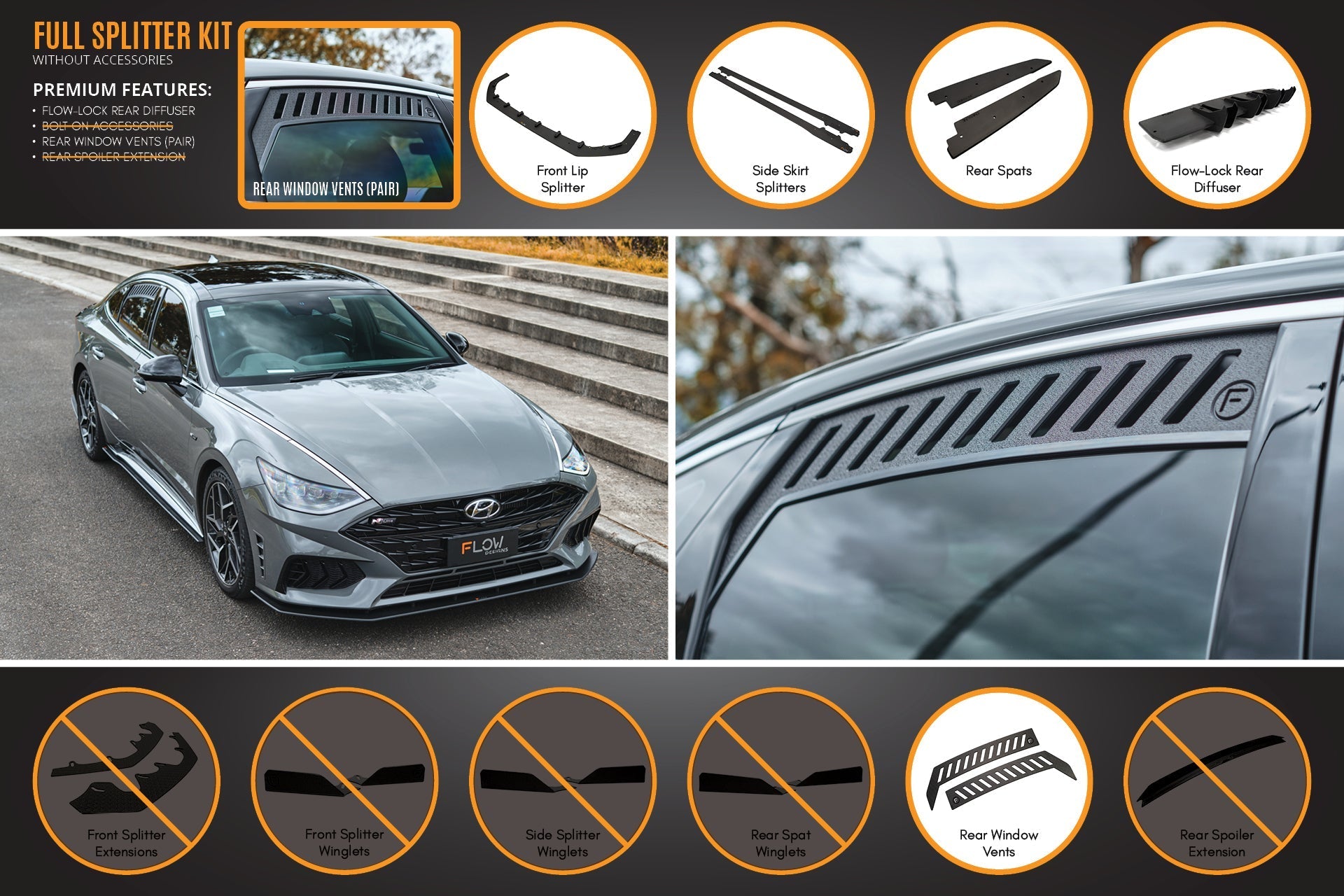 FLOW Designs  DN8 Sonata N Line 2020-2023 Full Lip Splitter Set - MODE Auto Concepts