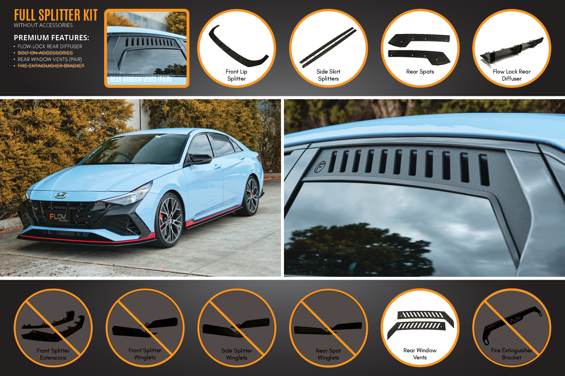 FLOW Designs  CN7 Elantra N Sedan 2021 Full Lip Splitter Set - MODE Auto Concepts
