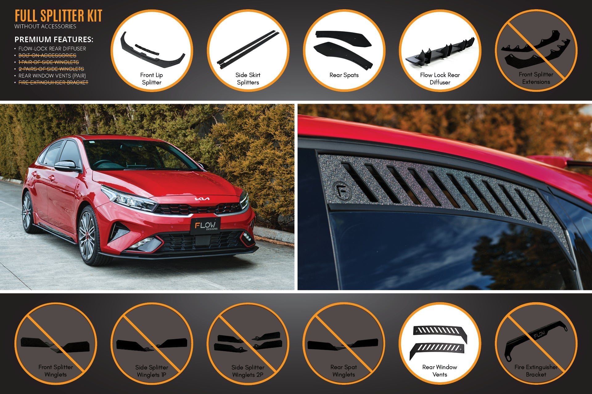 FLOW Designs  Cerato GT Hatch Facelift Full Lip Splitter Set - MODE Auto Concepts