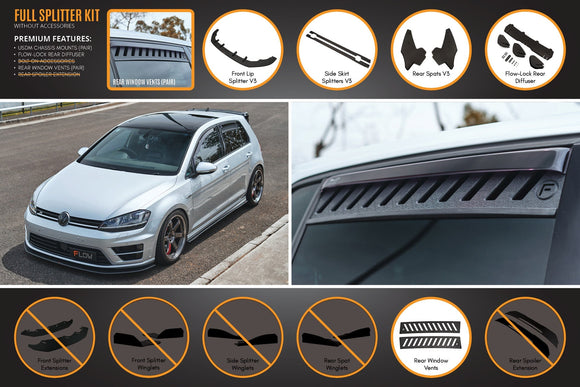 FLOW Designs  MK7 Golf R (USDM) Full Lip Splitter Set - MODE Auto Concepts