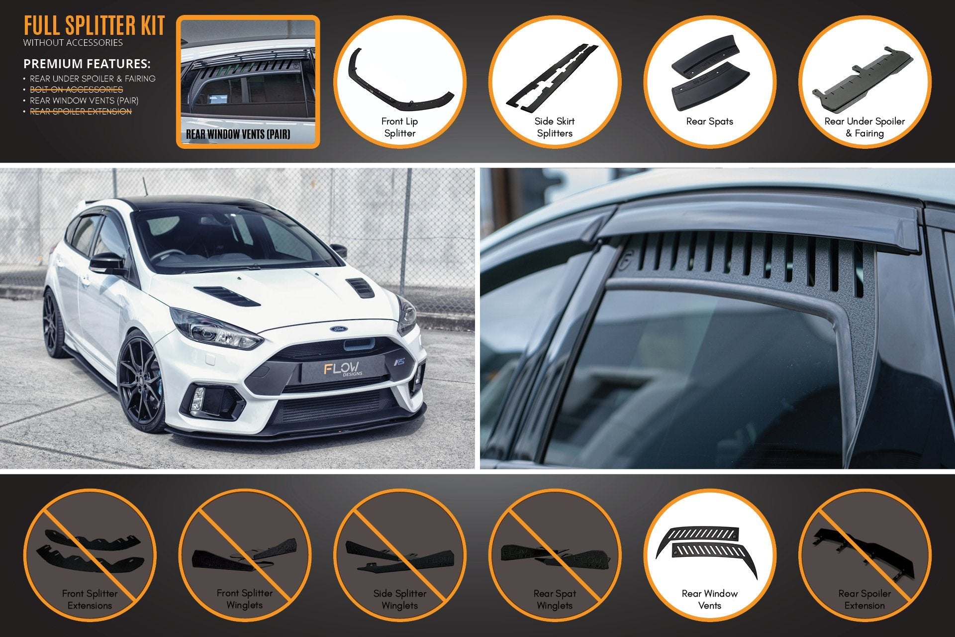 FLOW Designs  MK3 Focus RS Full Lip Splitter Set - MODE Auto Concepts