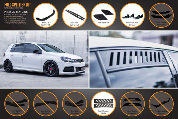 FLOW Designs  MK6 Golf R Full Lip Splitter Set WITHOUT Accessories - MODE Auto Concepts