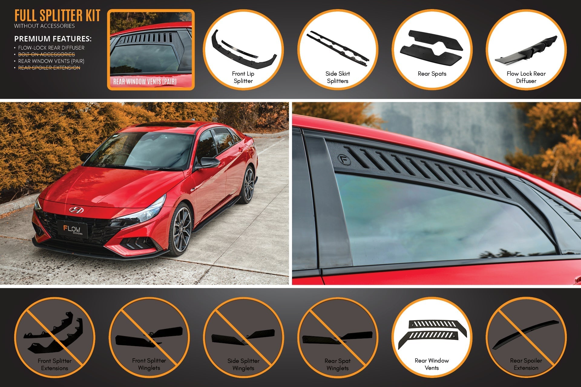 FLOW Designs  CN7 Elantra N Line Sedan 2020 Full Lip Splitter Set - MODE Auto Concepts