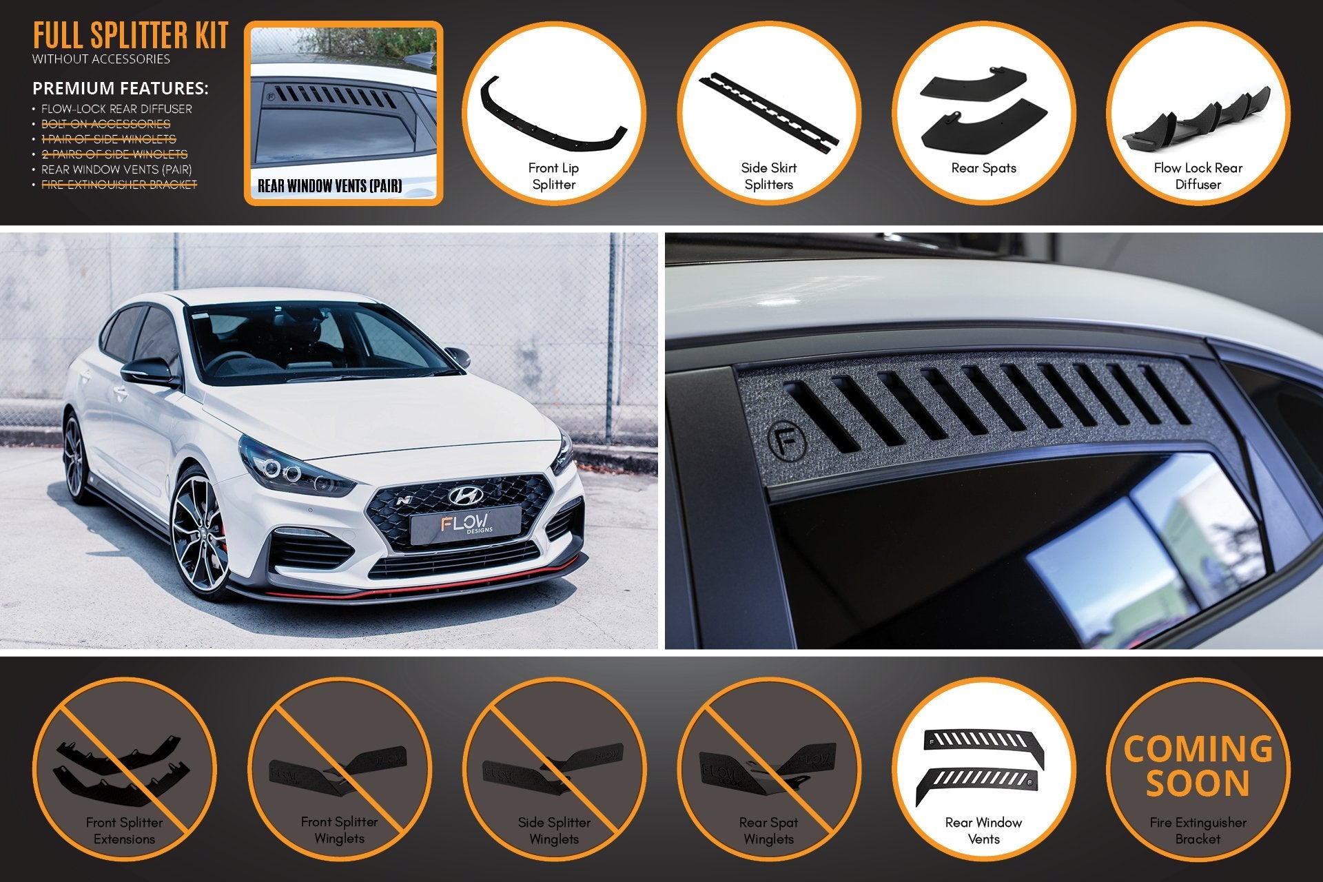 FLOW Designs  i30N Fastback PD Full Lip Splitter Set - MODE Auto Concepts
