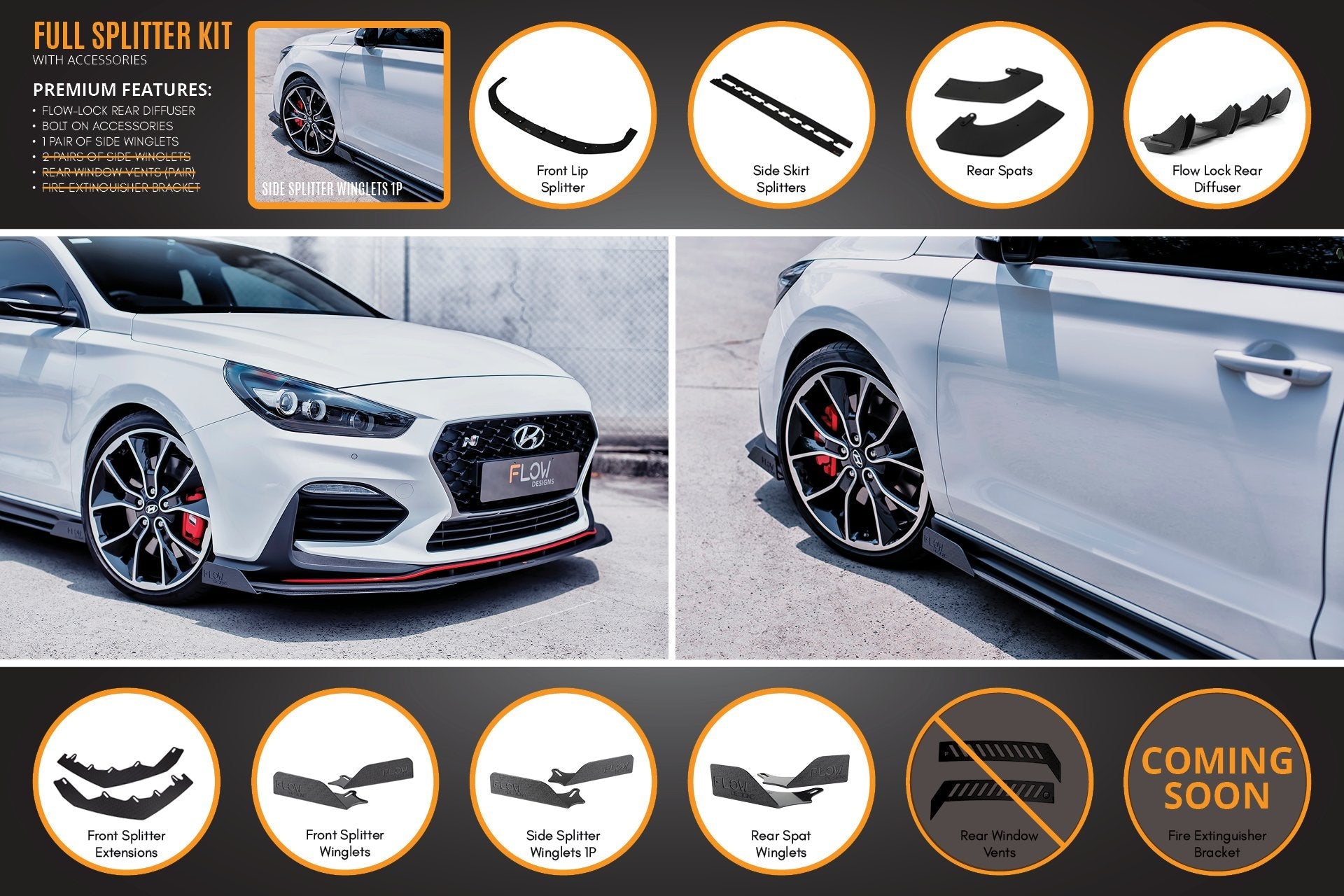 FLOW Designs  i30N Fastback PD Full Lip Splitter Set - MODE Auto Concepts