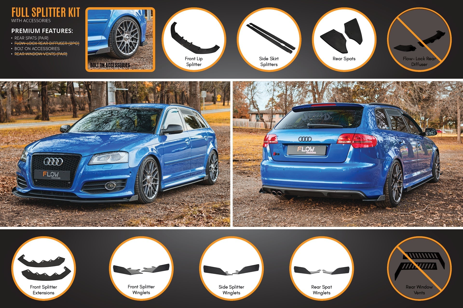 FLOW Designs  S3 8P2 Hatch (FL) Full Lip Splitter Set - MODE Auto Concepts