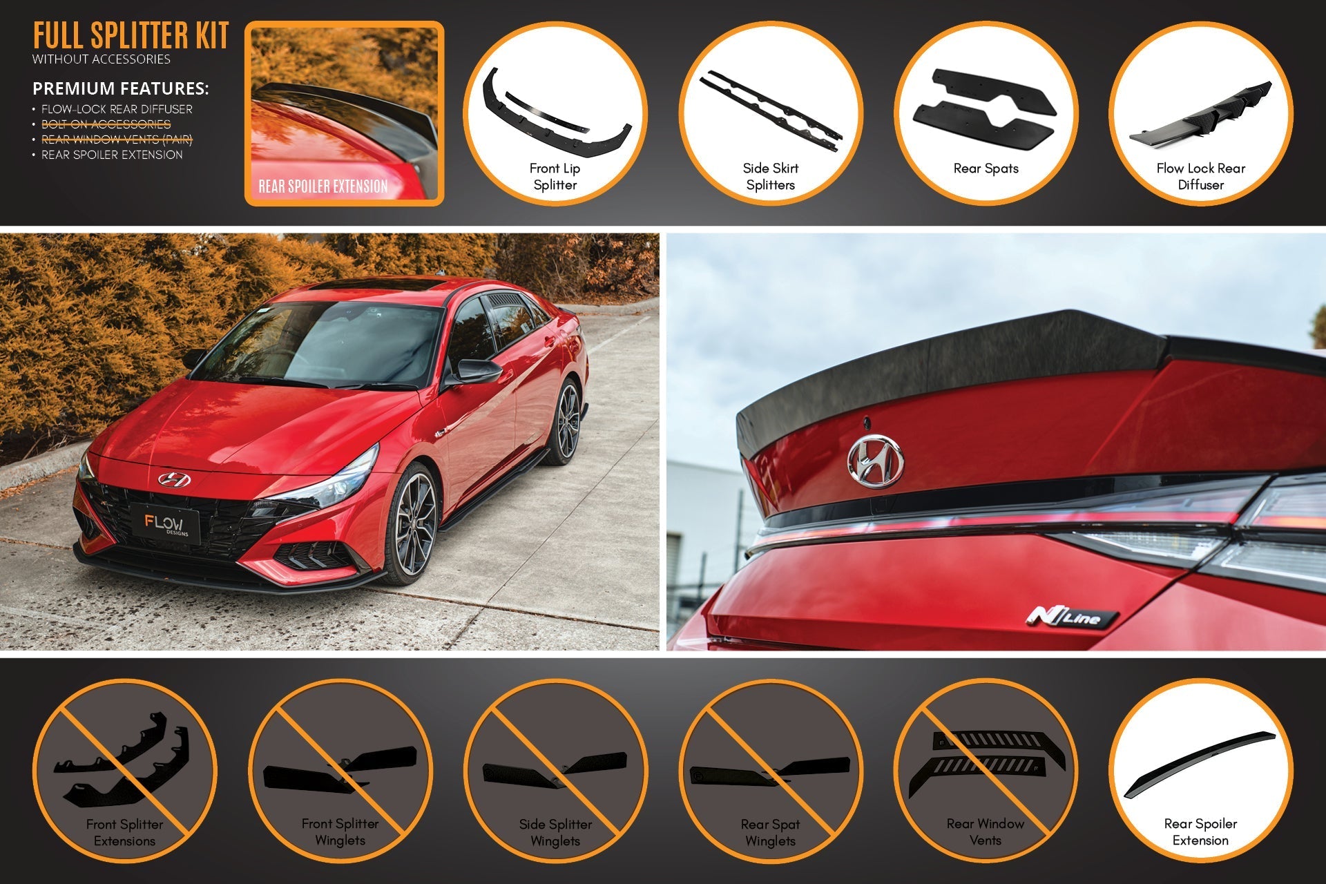 FLOW Designs  CN7 i30 N Line Sedan 2020 - 2022 Full Lip Splitter Set - MODE Auto Concepts