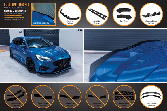 FLOW Designs  MK4 Focus ST-Line Full Lip Splitter Set - MODE Auto Concepts