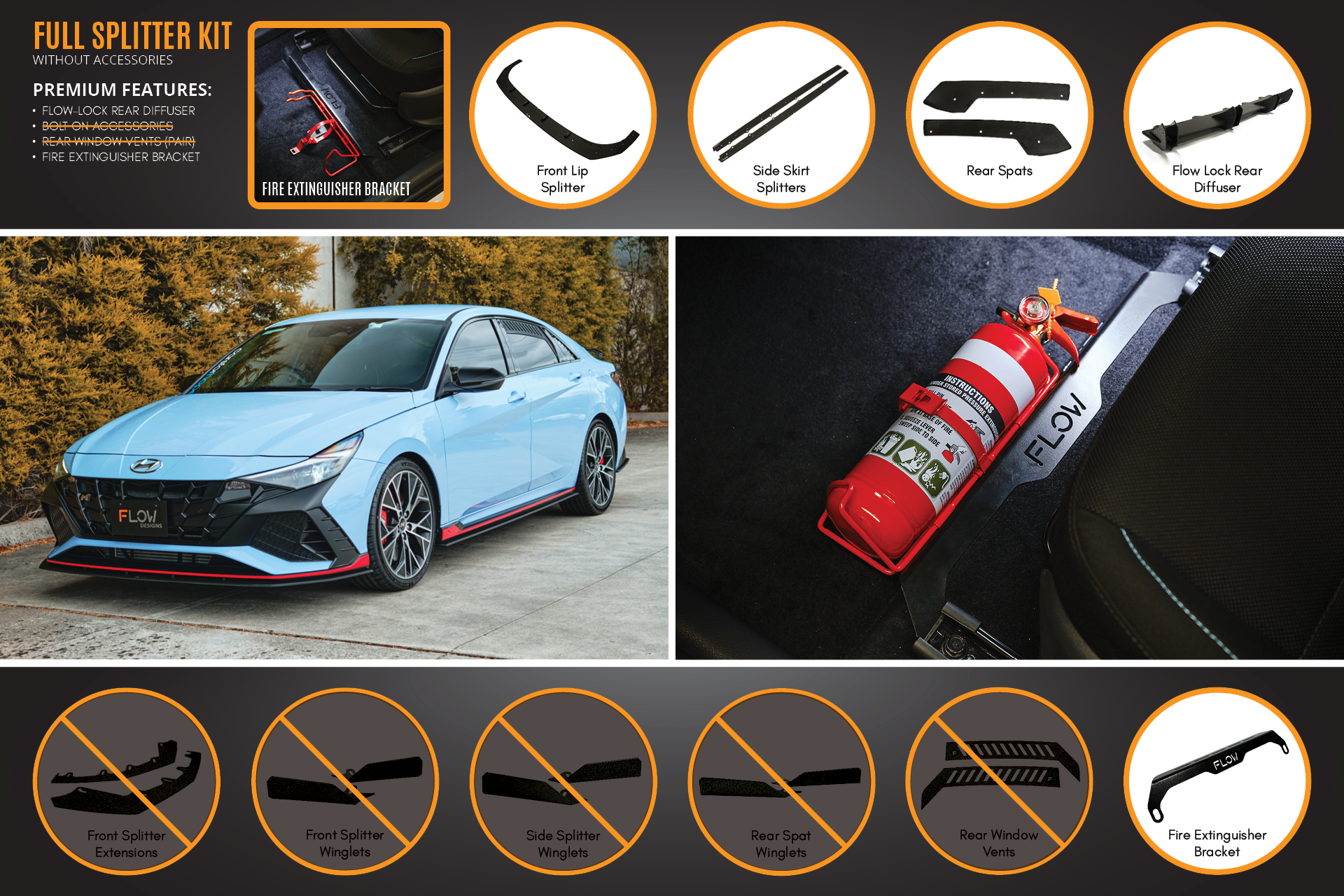 FLOW Designs  CN7 Elantra N Sedan 2021 Full Lip Splitter Set - MODE Auto Concepts