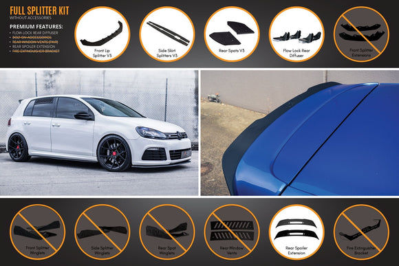 FLOW Designs  MK6 Golf R Full Lip Splitter Set WITHOUT Accessories - MODE Auto Concepts