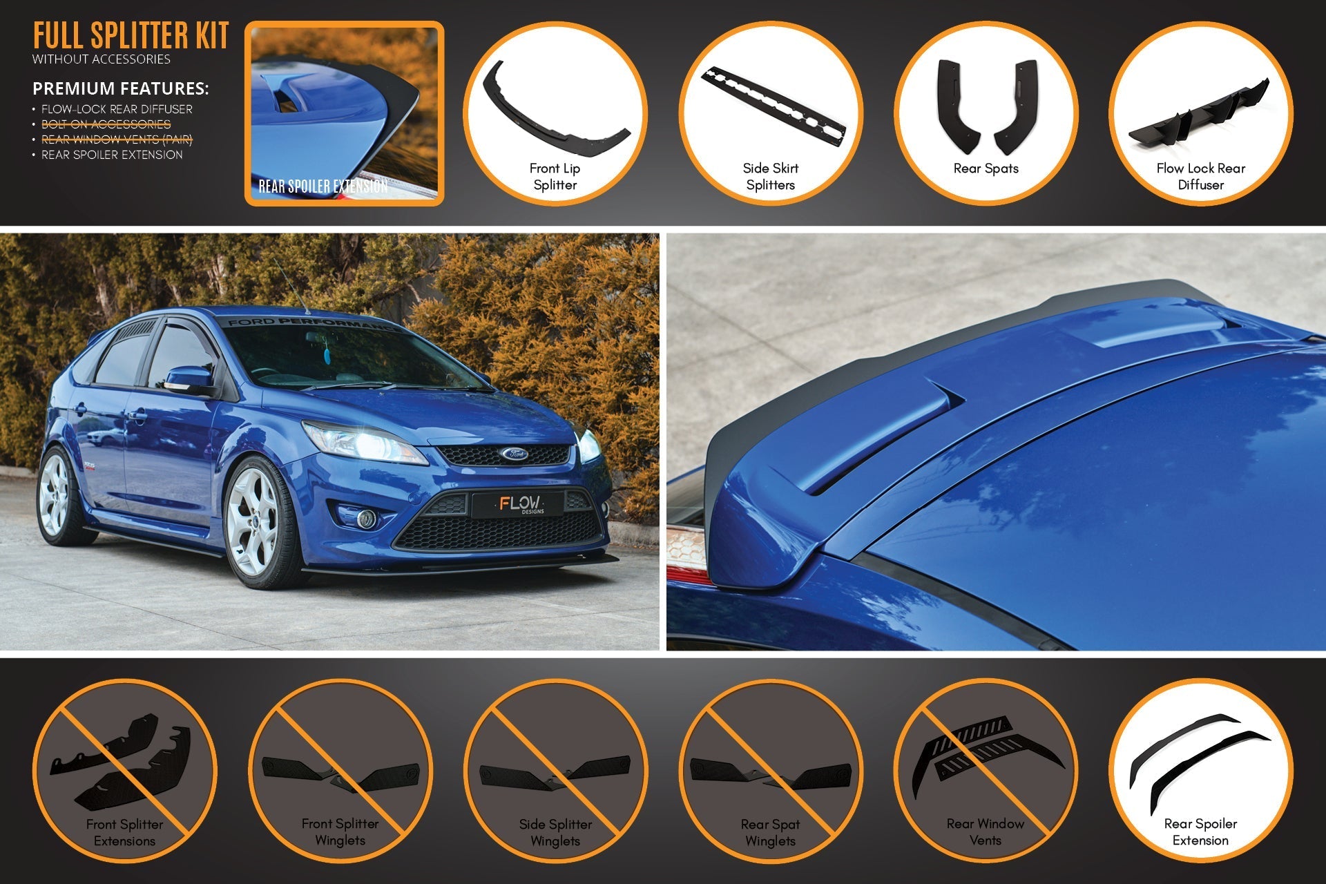FLOW Designs  XR5 Focus Turbo V3 Full Lip Splitter Set - MODE Auto Concepts