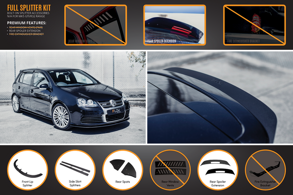 FLOW Designs  MK5 Golf R32 Full Lip Splitter Set - MODE Auto Concepts