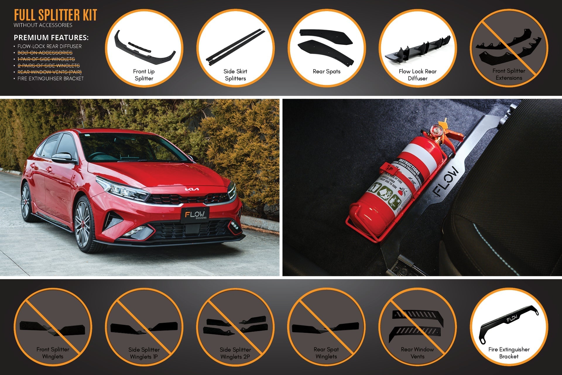 FLOW Designs  Cerato GT Hatch Facelift Full Lip Splitter Set - MODE Auto Concepts
