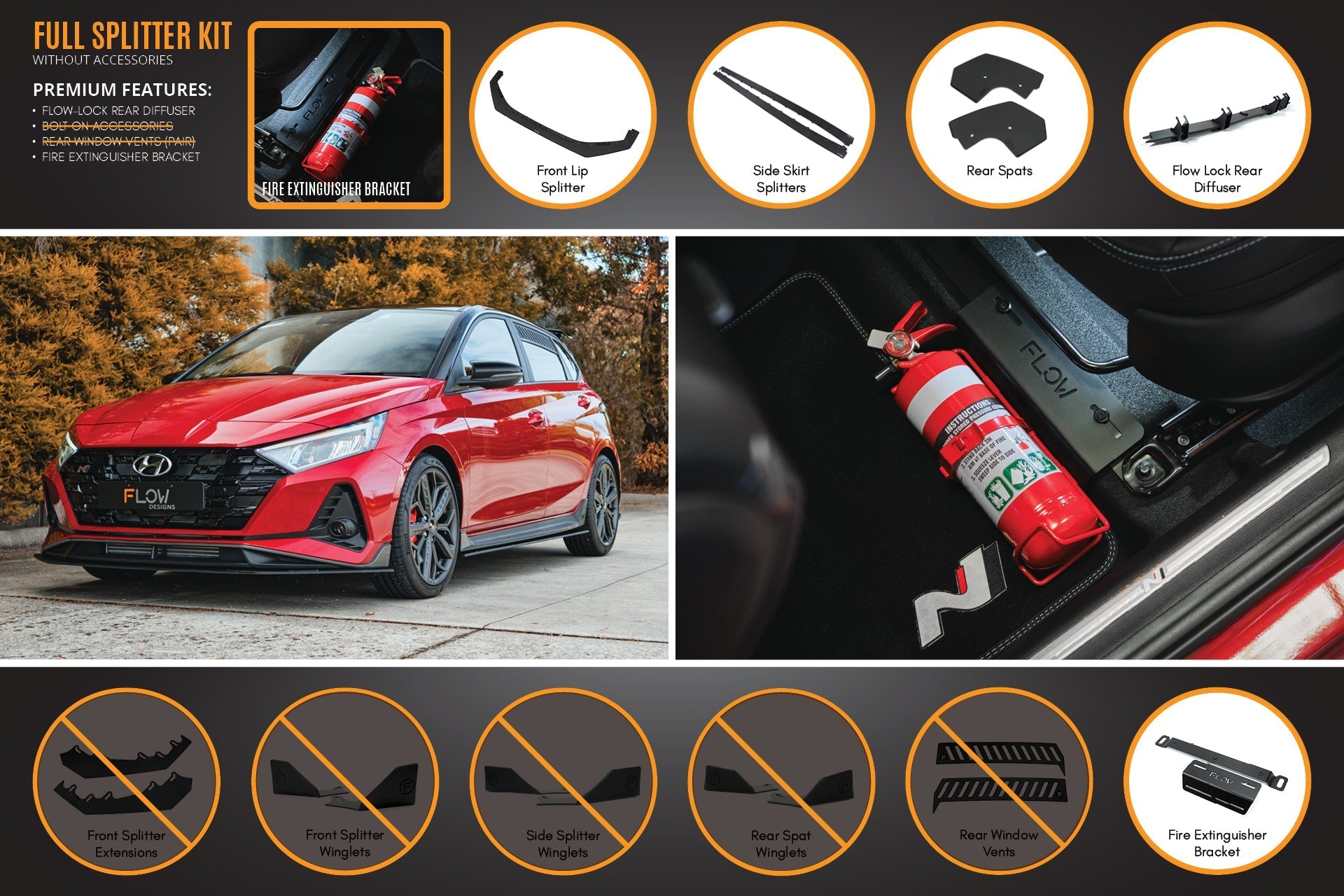 FLOW Designs  i20 N BC3 Pre-Facelift Full Lip Splitter Set - MODE Auto Concepts