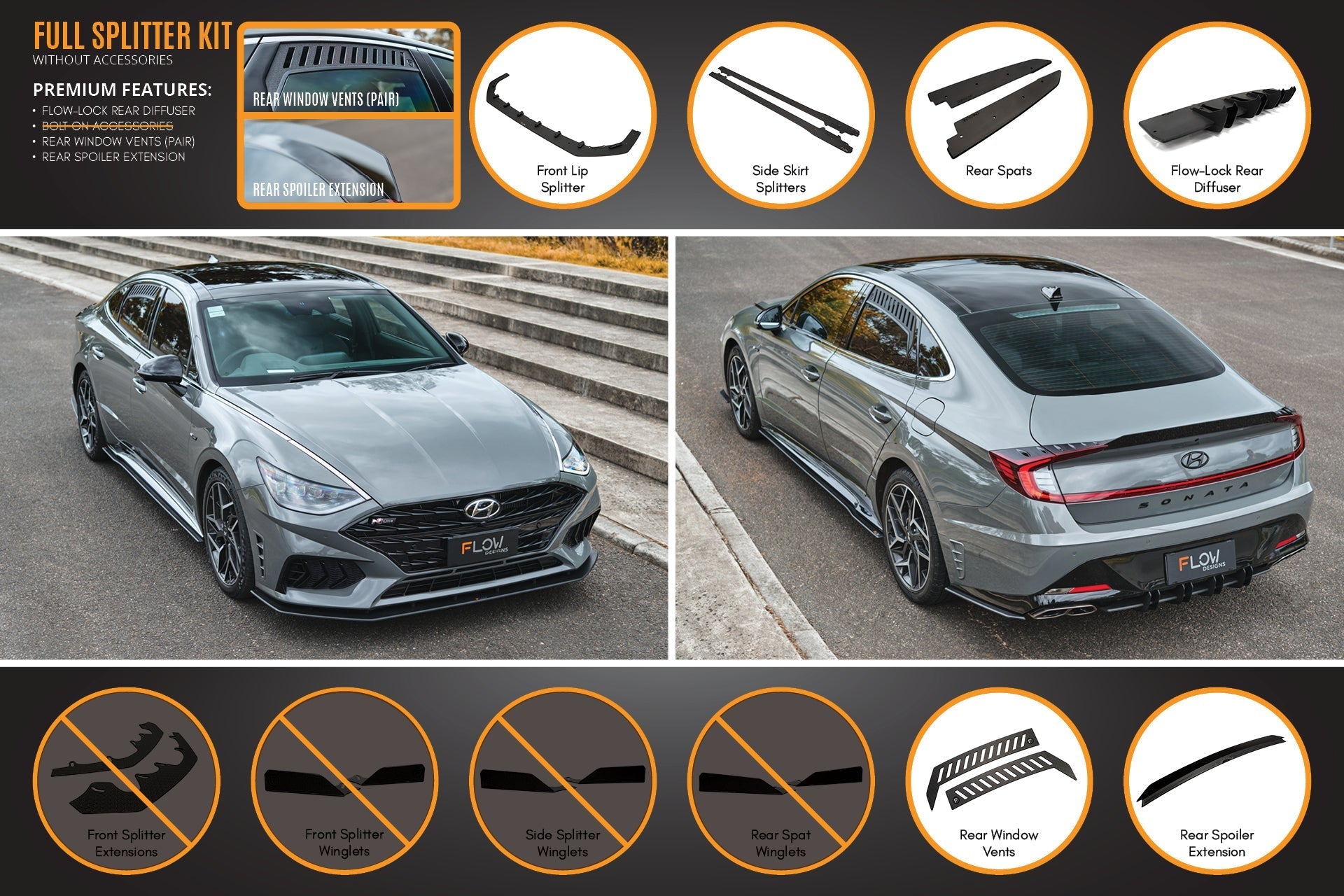 FLOW Designs  DN8 Sonata N Line 2020-2023 Full Lip Splitter Set - MODE Auto Concepts