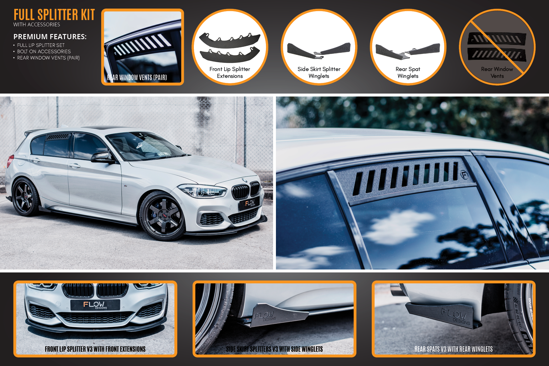 FLOW Designs  F20 LCI M135 / M140 Full Lip Splitter Set - MODE Auto Concepts