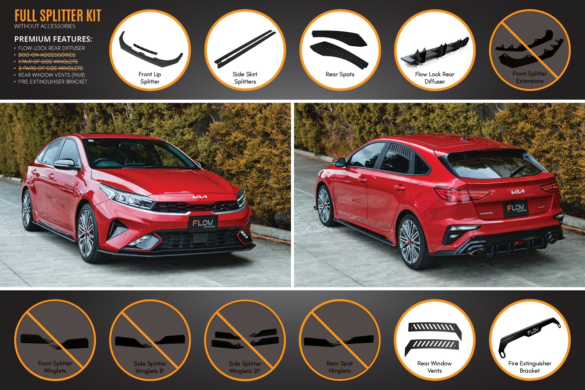 FLOW Designs  Cerato GT Hatch Facelift Full Lip Splitter Set - MODE Auto Concepts
