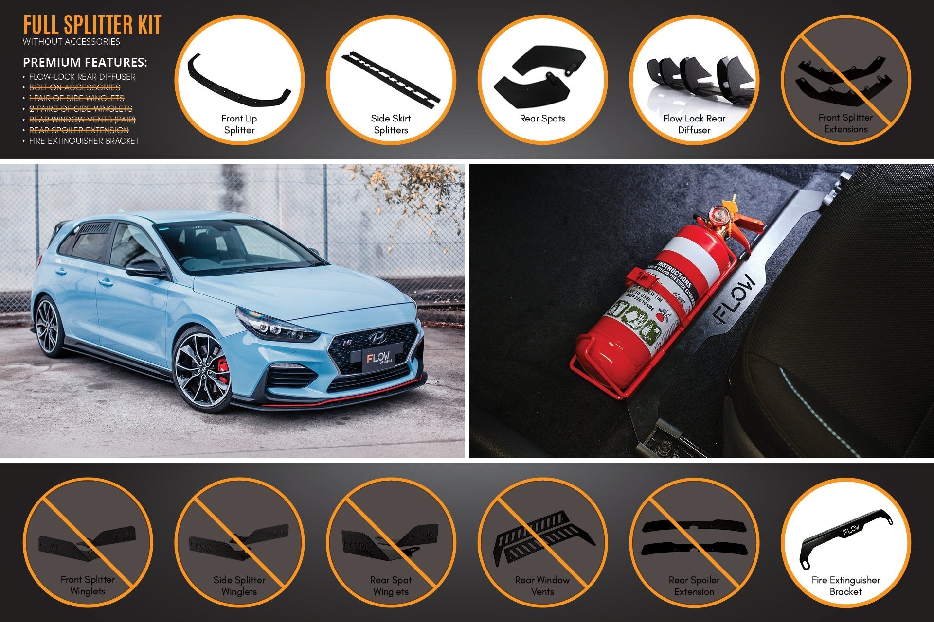 FLOW Designs  i30N Hatch PD (2018-2020) Full Lip Splitter Set - MODE Auto Concepts