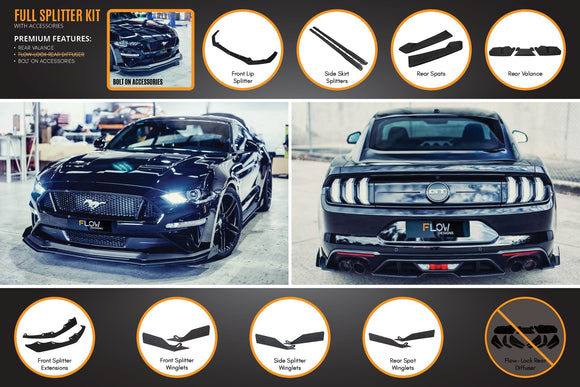 FLOW Designs  GT Mustang S550 FN Full Lip Splitter Set - MODE Auto Concepts