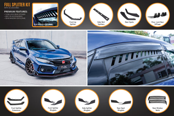 FLOW Designs  FK8 Civic Type R Full Lip Splitter Set - MODE Auto Concepts