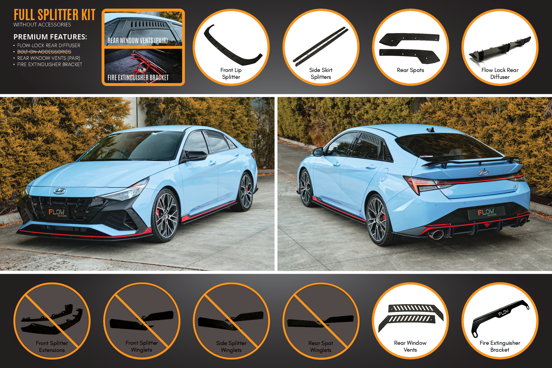 FLOW Designs  CN7 Elantra N Sedan 2021 Full Lip Splitter Set - MODE Auto Concepts