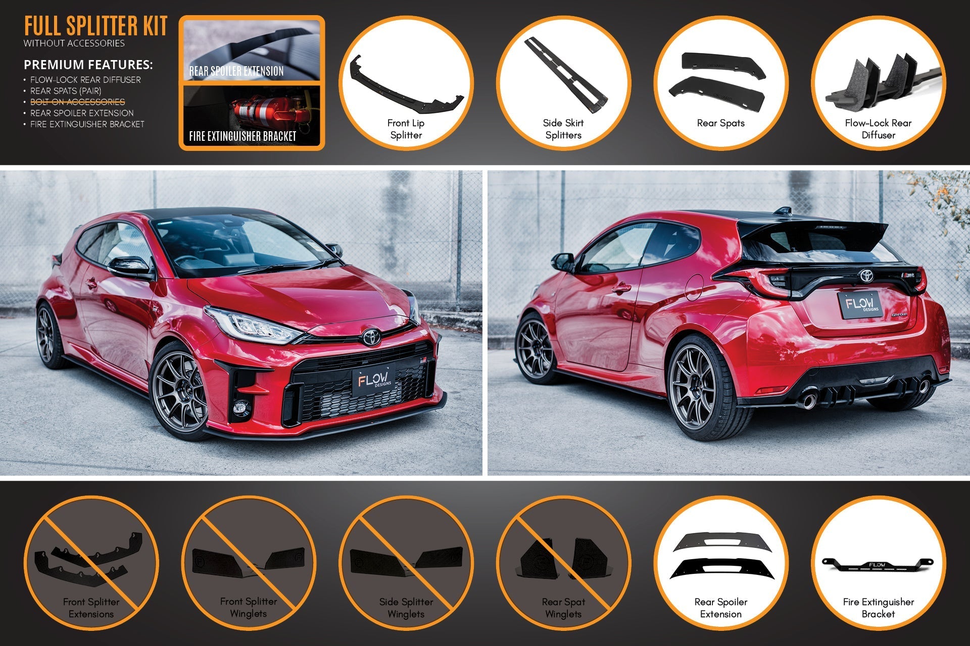 FLOW Designs  Yaris GR Full Lip Splitter Kit With Rear Diffuser - MODE Auto Concepts