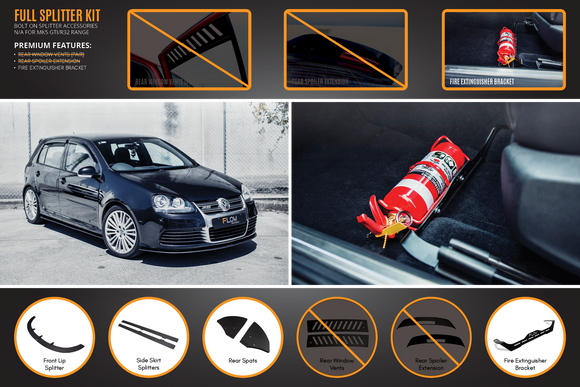 FLOW Designs  MK5 Golf R32 Full Lip Splitter Set - MODE Auto Concepts