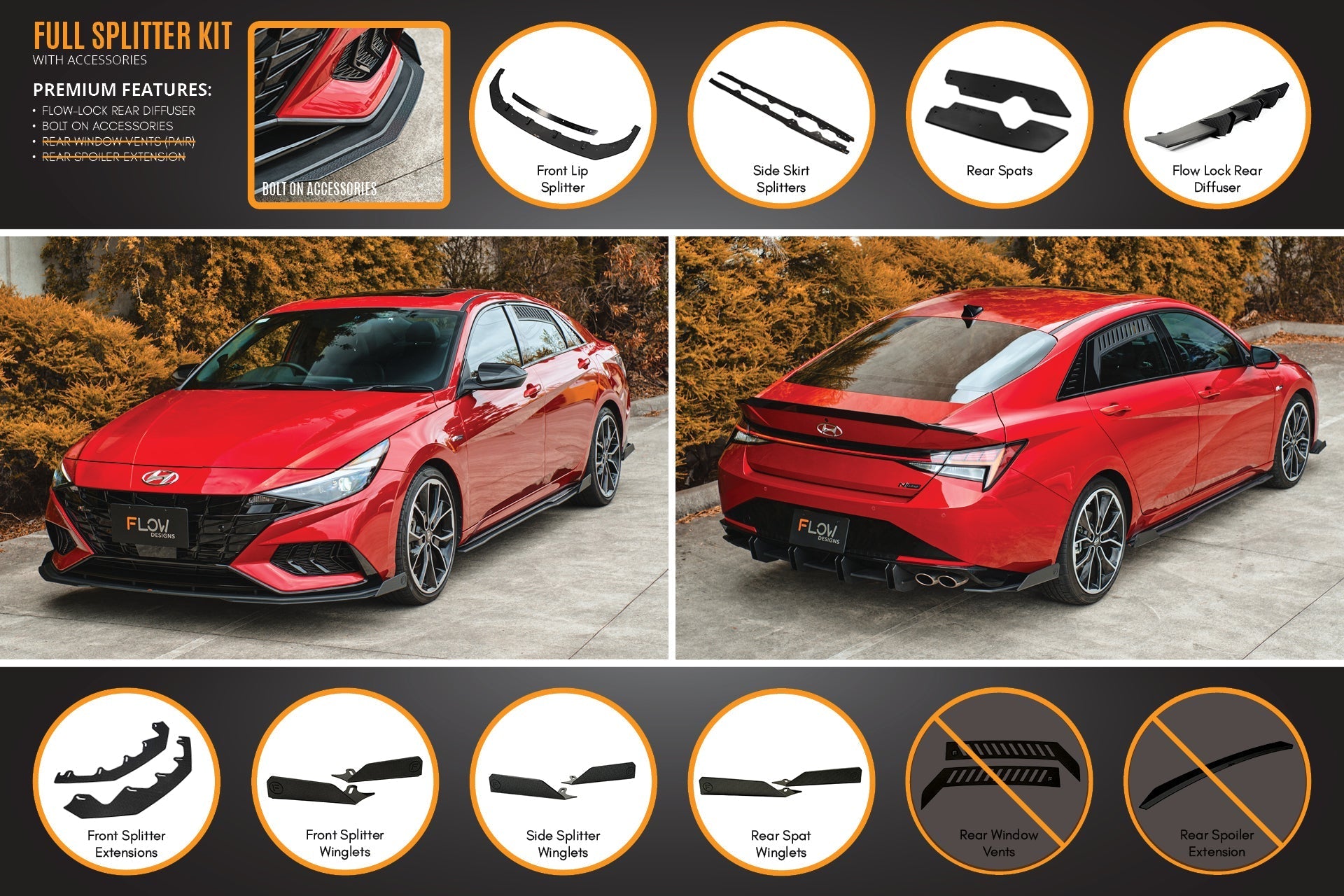 FLOW Designs  CN7 Elantra N Line Sedan 2020 Full Lip Splitter Set - MODE Auto Concepts