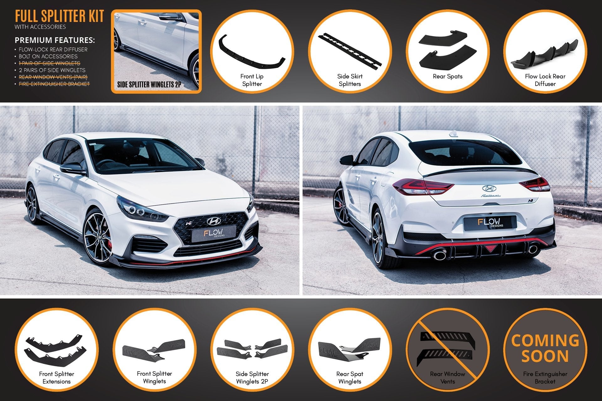 FLOW Designs  i30N Fastback PD Full Lip Splitter Set - MODE Auto Concepts