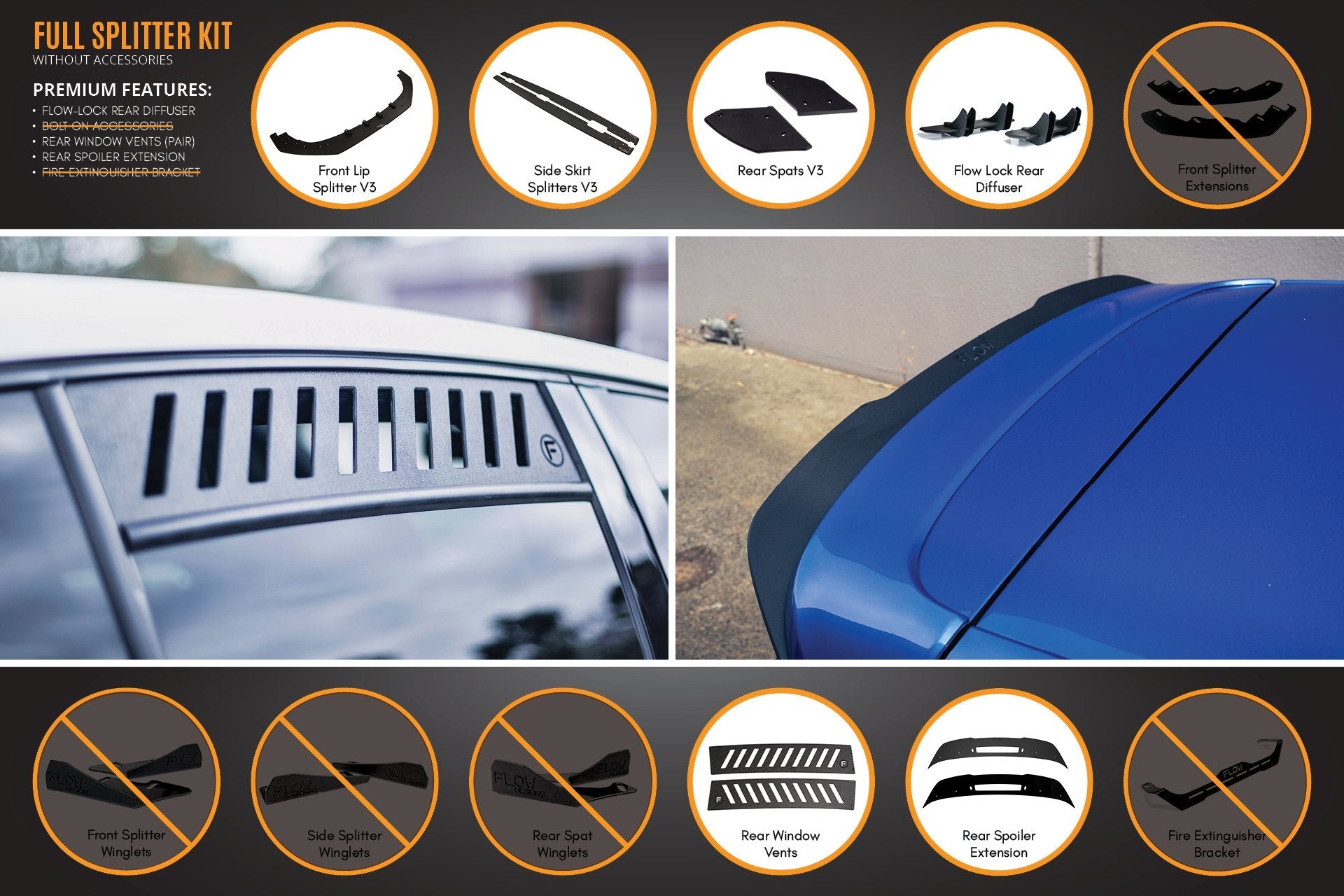 FLOW Designs  MK6 Golf R Full Lip Splitter Set WITHOUT Accessories - MODE Auto Concepts