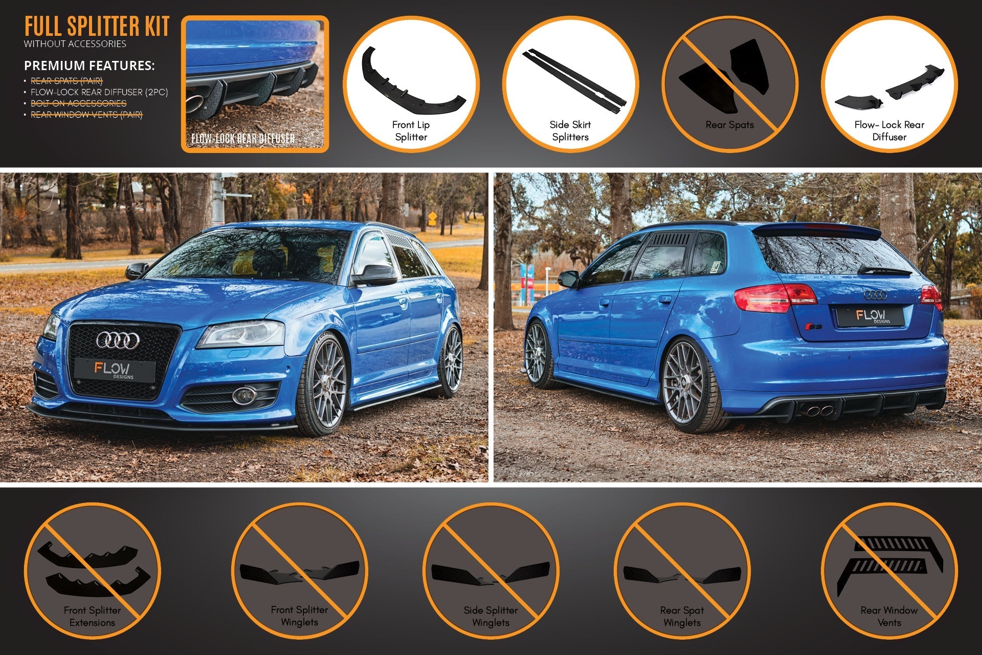 FLOW Designs  S3 8P2 Hatch (FL) Full Lip Splitter Set - MODE Auto Concepts