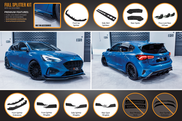 FLOW Designs  MK4 Focus ST-Line Full Lip Splitter Set - MODE Auto Concepts