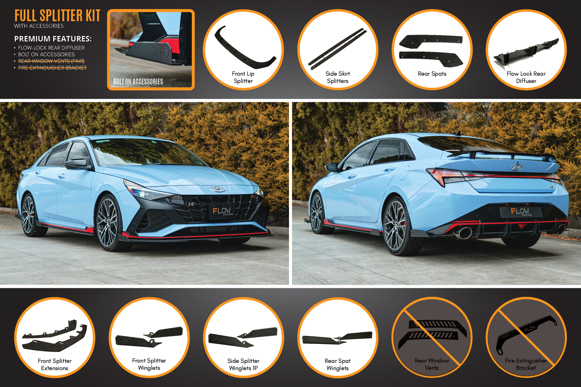 FLOW Designs  CN7 Elantra N Sedan 2021 Full Lip Splitter Set - MODE Auto Concepts
