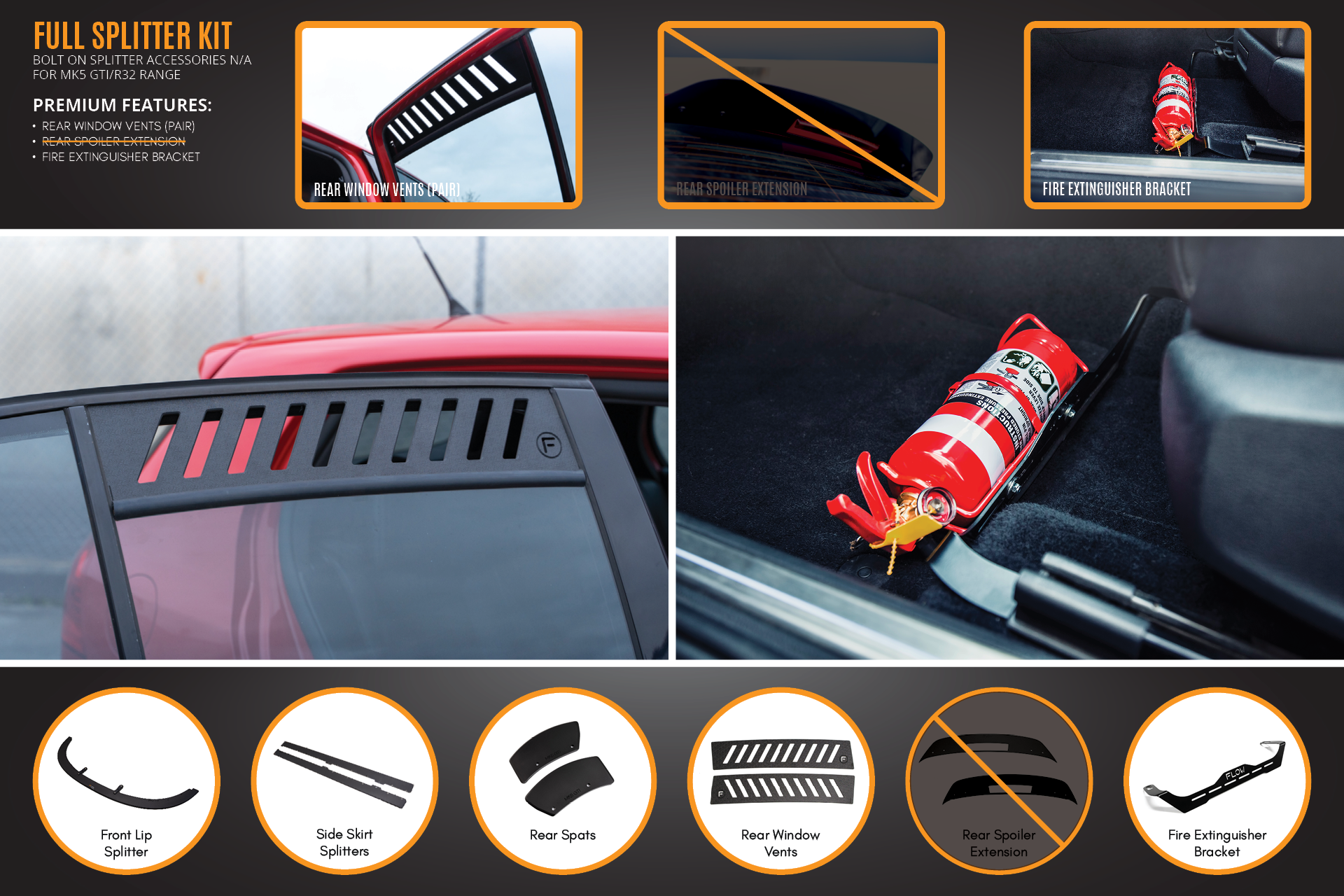 FLOW Designs  MK5 Golf GTI Full Lip Splitter Set - MODE Auto Concepts