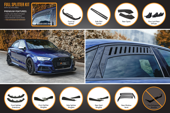FLOW Designs  S3 8V Sedan Facelift Full Lip Splitter Set - MODE Auto Concepts