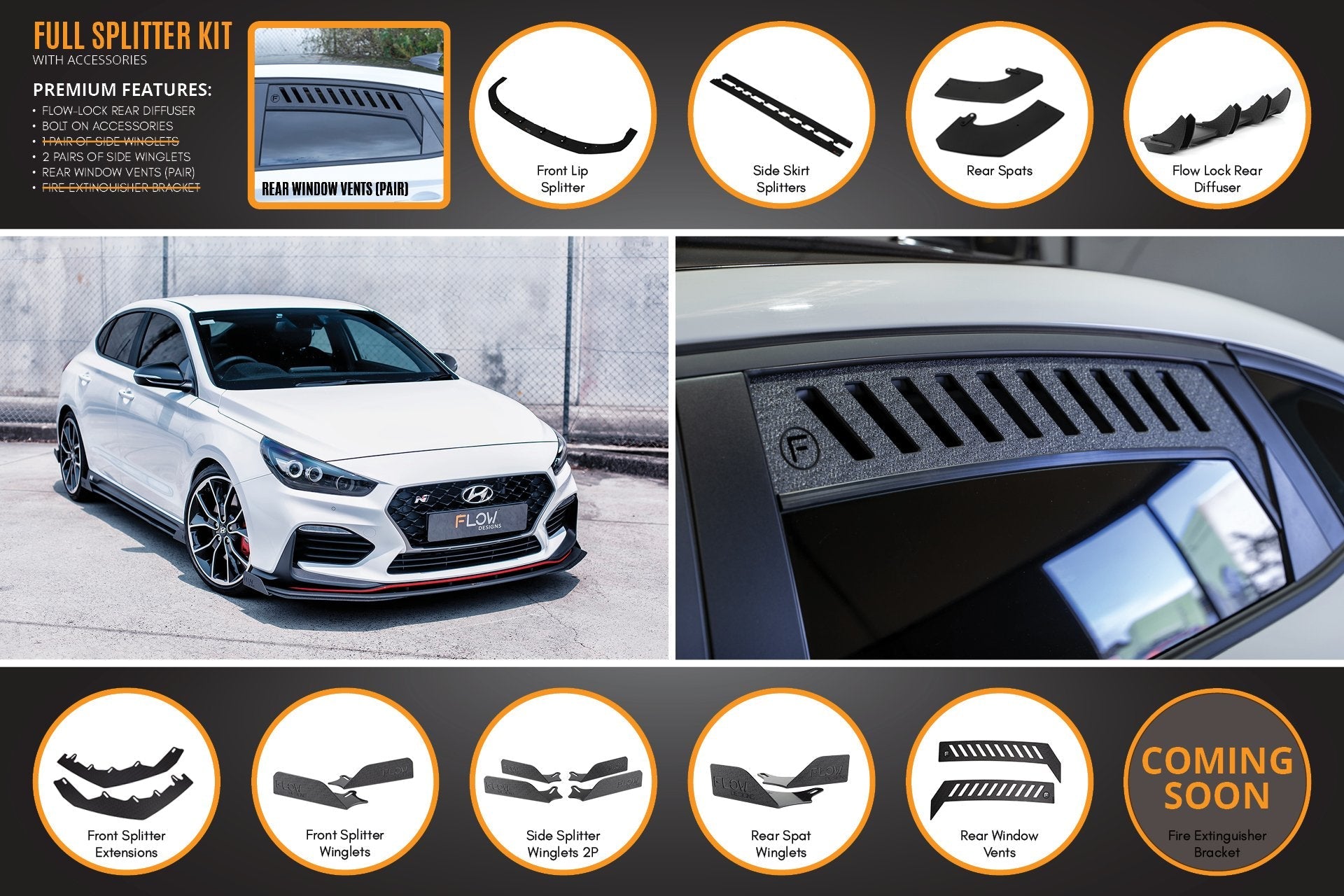 FLOW Designs  i30N Fastback PD Full Lip Splitter Set - MODE Auto Concepts