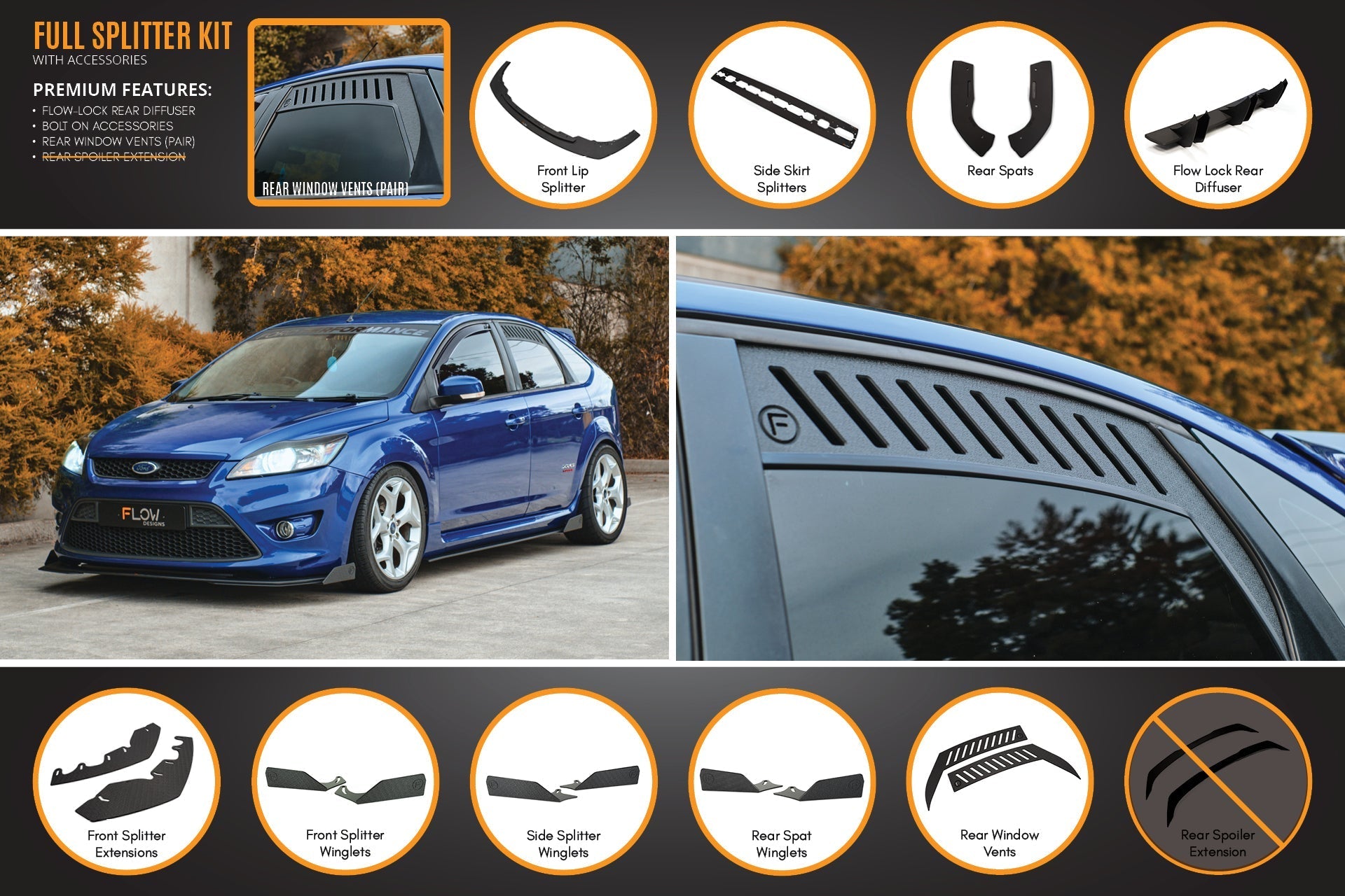 FLOW Designs  XR5 Focus Turbo V3 Full Lip Splitter Set - MODE Auto Concepts