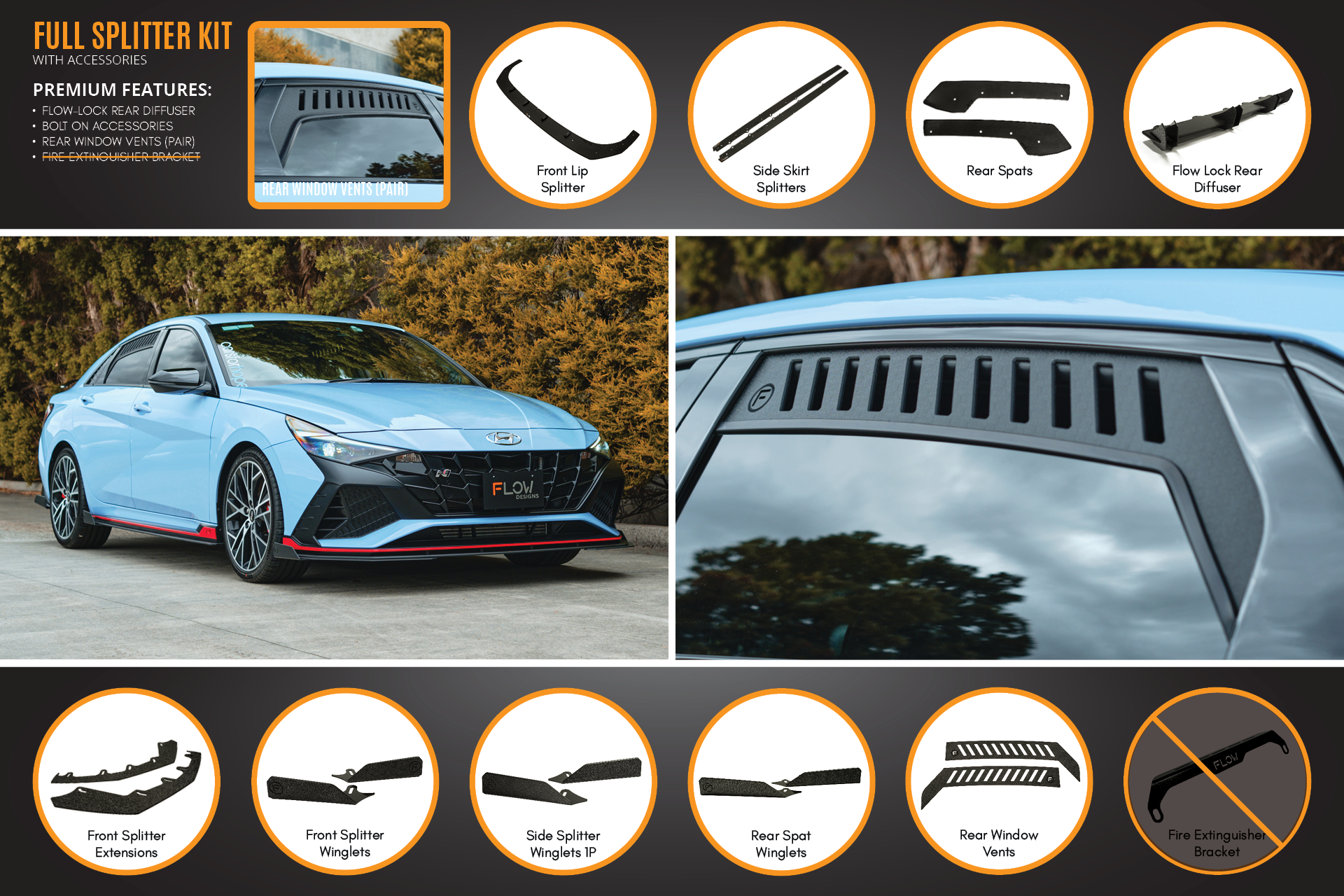 FLOW Designs  CN7 Elantra N Sedan 2021 Full Lip Splitter Set - MODE Auto Concepts