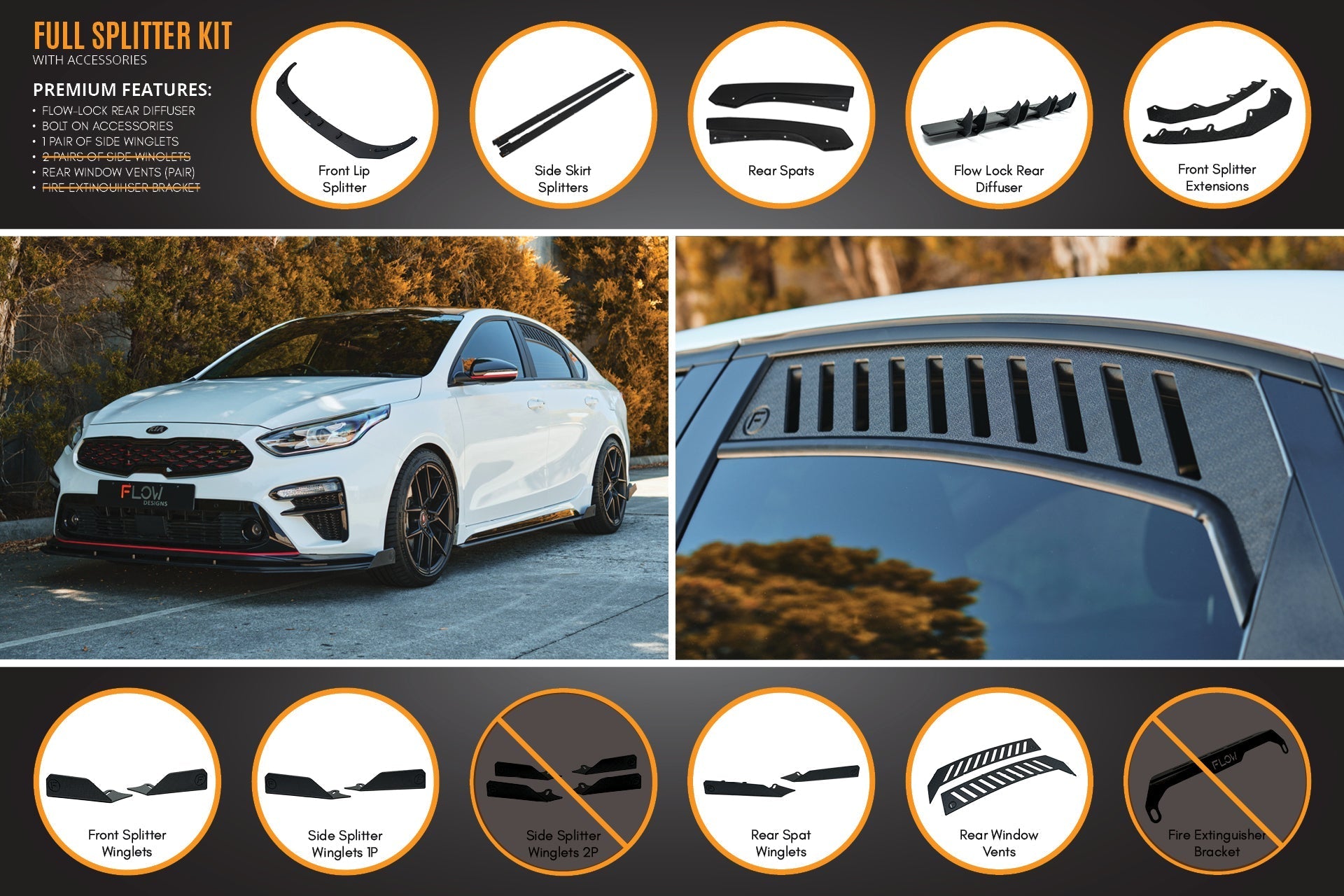 FLOW Designs  Cerato GT Sedan PFL Full Lip Splitter Set - MODE Auto Concepts