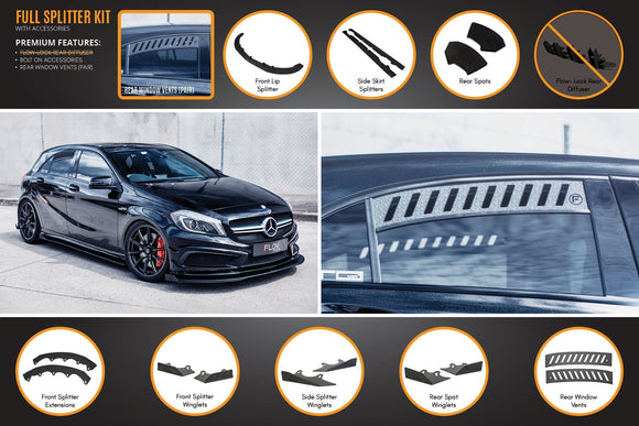 FLOW Designs  A45 AMG W176 (PFL) Full Lip Splitter Set - MODE Auto Concepts