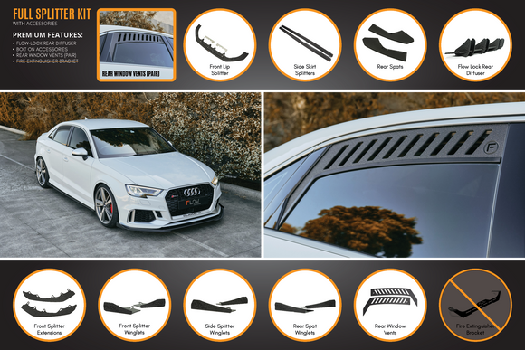 FLOW Designs  RS3 8V Sedan Facelift Full Lip Splitter Set - MODE Auto Concepts