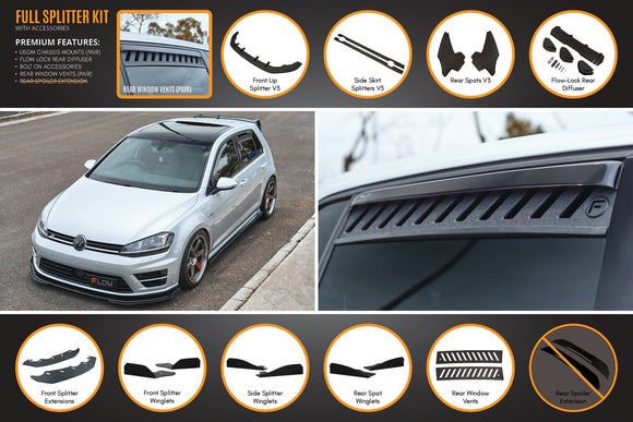 FLOW Designs  MK7 Golf R (USDM) Full Lip Splitter Set - MODE Auto Concepts