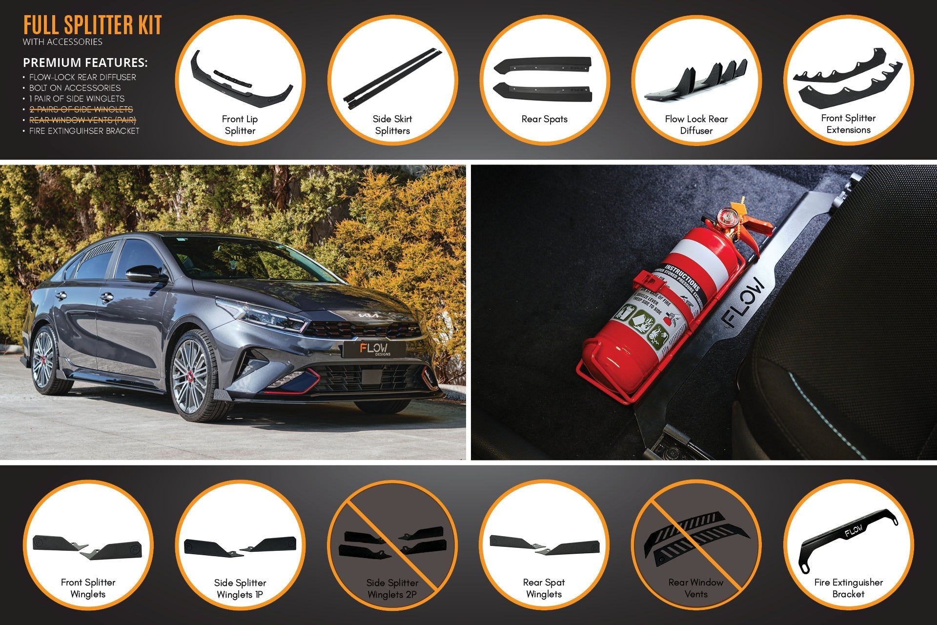 FLOW Designs  Cerato GT Sedan FL Full Lip Splitter Set - MODE Auto Concepts