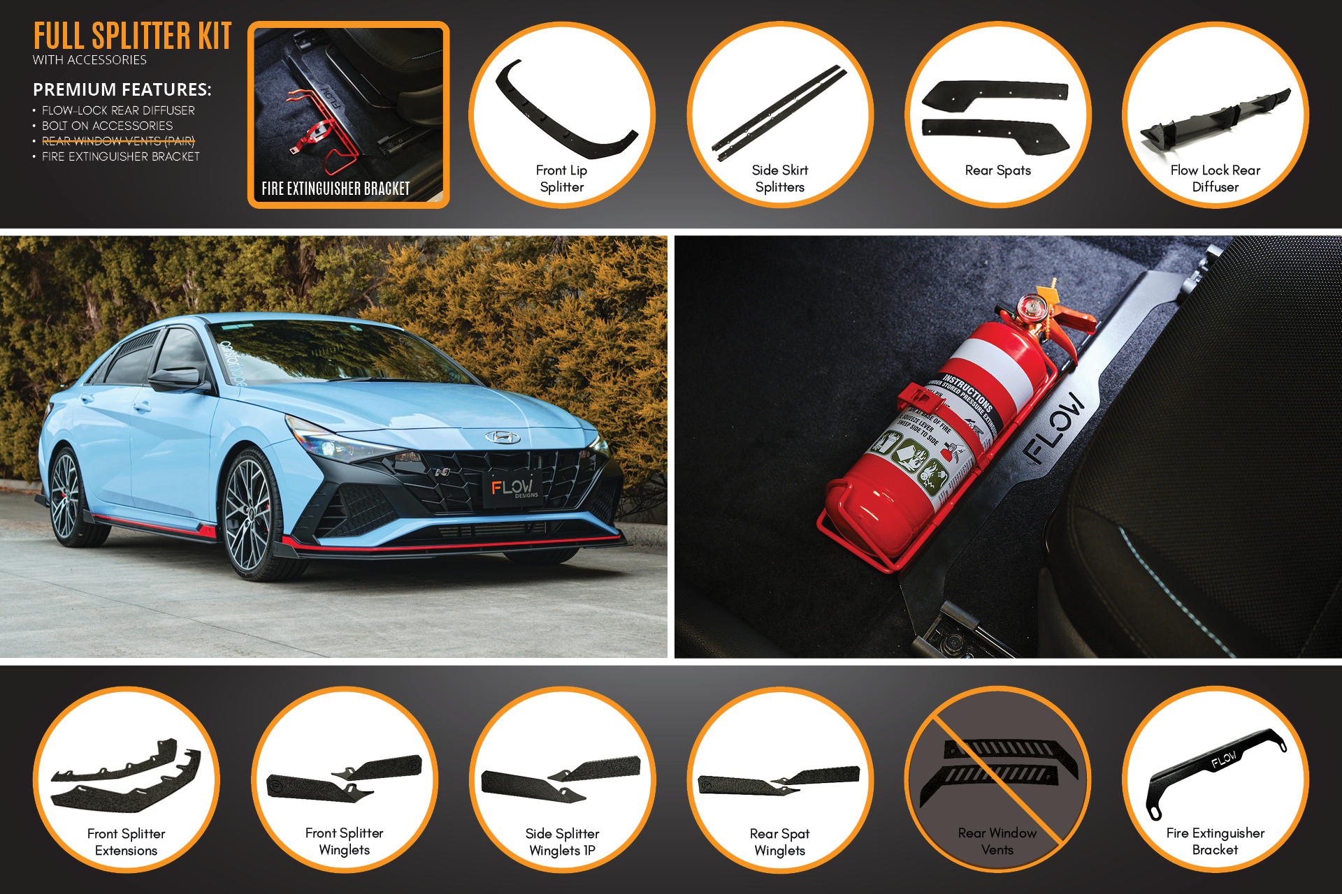 FLOW Designs  CN7 Elantra N Sedan 2021 Full Lip Splitter Set - MODE Auto Concepts