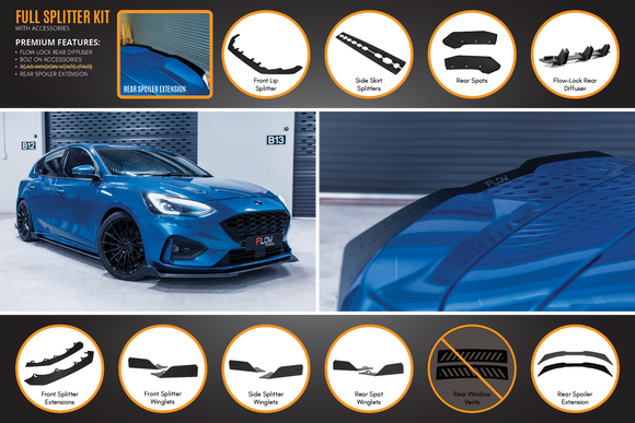 FLOW Designs  MK4 Focus ST-Line Full Lip Splitter Set - MODE Auto Concepts
