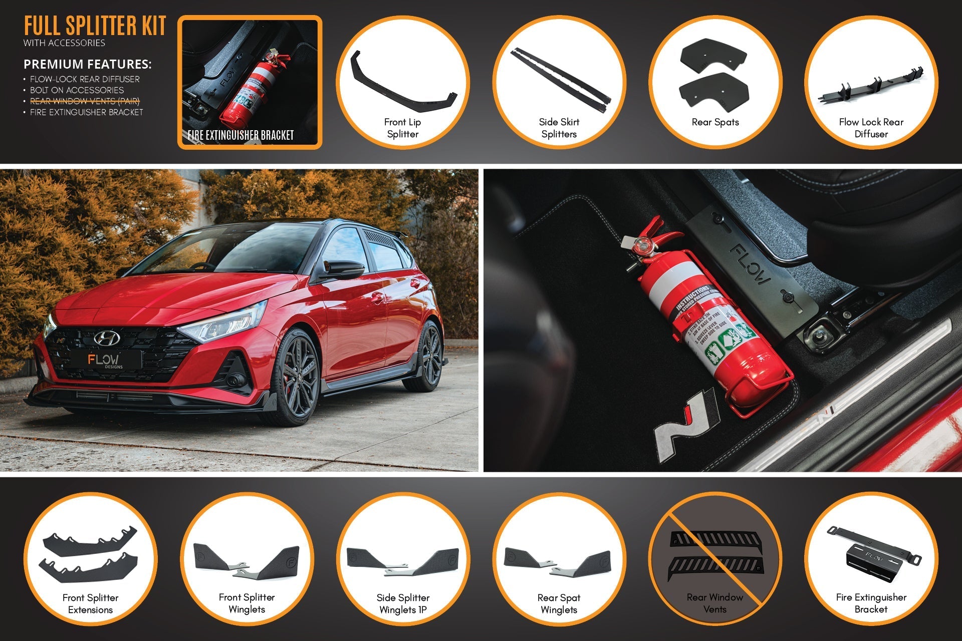 FLOW Designs  i20 N BC3 Pre-Facelift Full Lip Splitter Set - MODE Auto Concepts