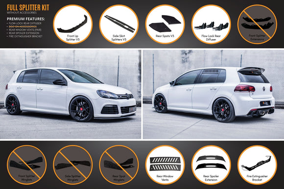 FLOW Designs  MK6 Golf R Full Lip Splitter Set WITHOUT Accessories - MODE Auto Concepts